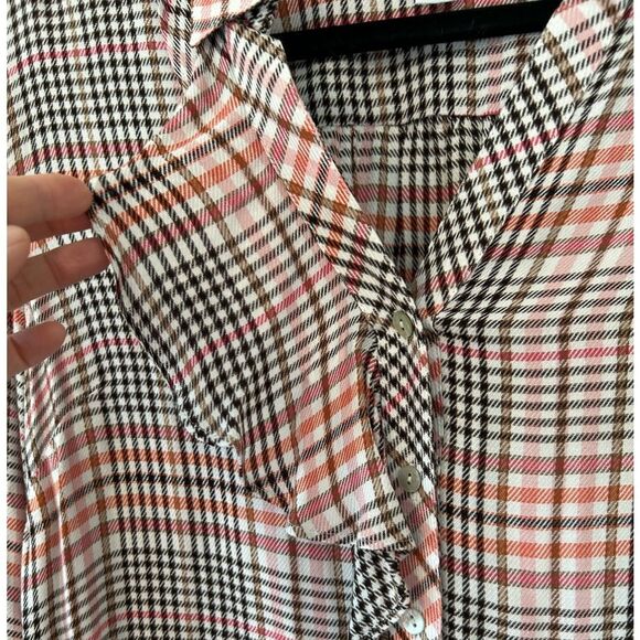 J.Jill Glen Plaid Ruffled Button-Front Blouse Small Petite Long Sleeve - Picture 4 of 10